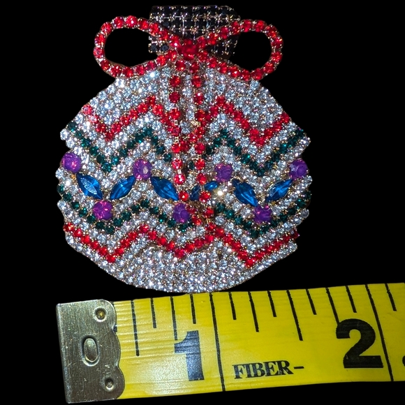 Rhinestone Ornament Earrings w/ Bow Tassels - Picture 4 of 6